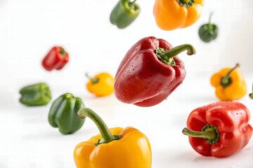 Vibrant Bell Peppers in Air Leaping Fresh Produce Food Photography