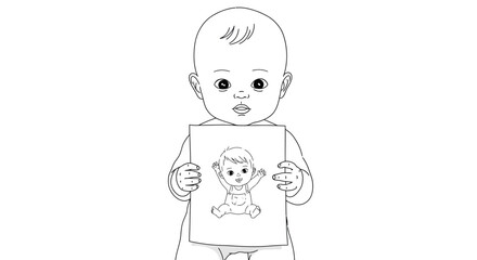 Line art drawing of a person holding a blank sign partially visible