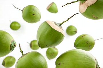 Juicy green coconuts falling.  Perfect for summer themes.