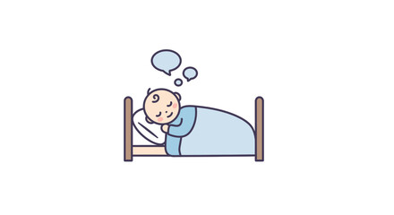 Cartoon baby sleeping soundly in a bed with a dream bubble above