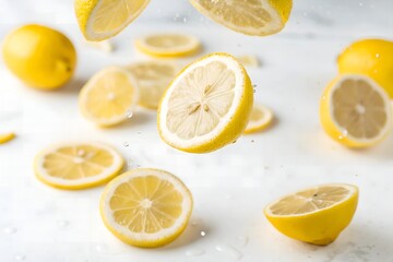 Fresh Lemon Slices Falling Water Splash Vibrant Citrus Fruit Juicy Refreshing Summer Drink Food Photography