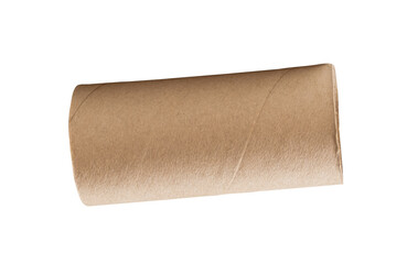 Side view of one tissue paper core or toilet paper tube after used out of paper isolated with clipping path in png file format