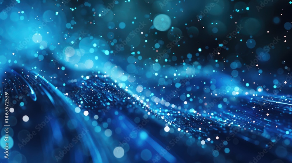 Poster abstract picture of blue light particle with digital technology style design connecting become dynam