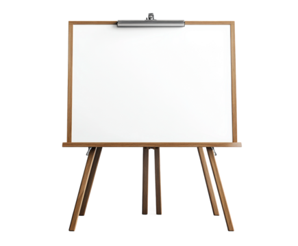 Creative presentation preparation with blank easel in modern office isolated on transparent background