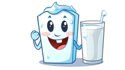 Cute Milk Carton Mascot Holding a Glass of Milk - Cartoon Character Design