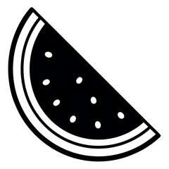  solid black and white graphic of a watermelon slice.