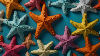 Bright Starfish-Shaped Decorative Pillows on Turquoise Background, Banner Ready Design