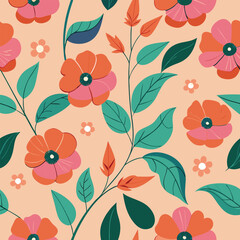 Vintage floral seamless pattern vector design showcases a decorative wallpaper texture with spring flowers and leaves.