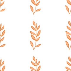 A vector seamless pattern featuring stylized orange leaves on a white background, creating a fresh and modern botanical design.