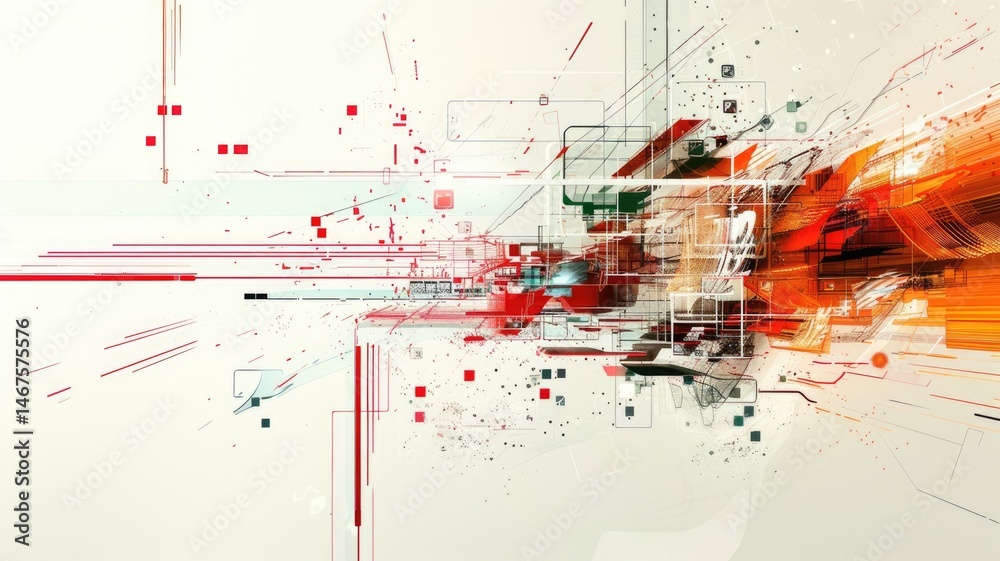 Fototapete Abstract complex glitch with pixel effect in tech background use shading and glitches texture express mysterious design or complex flow through tiny object convey sense of future digital scene. AIG53.