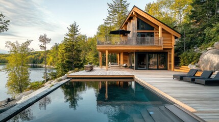 Luxurious lake house with pool