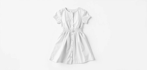 White cotton dress mockup on white background, ready for design preview, baby dress mockup,  presentation mockup