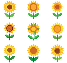 set of sunflowers vector