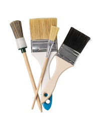 Paint brushes crossing each other on transparent background