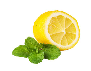 Lemon and mint on transparent background: refreshing citrus and herb combination