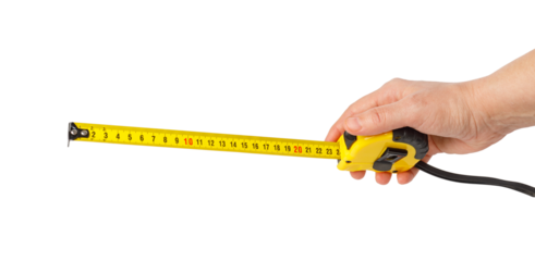 Construction worker using measuring tape on transparent background