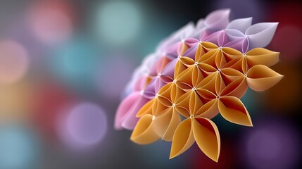 Colorful flower with a purple background. The flower is made of paper and has a unique design