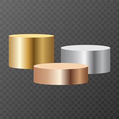 Podium realistic. Geometric round empty podium.gold, silver and bronze.Vector illustration