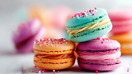 Fototapeta premium Colorful macaroons on a wooden table