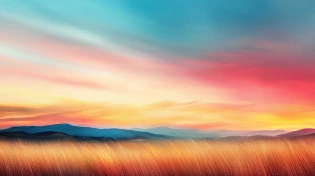 Vibrant sunset over rolling hills and grasses.