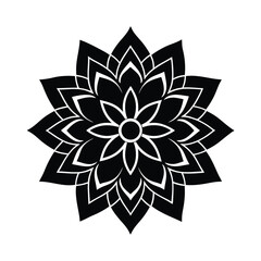Elegant black and white floral mandala design showcasing symmetry and intricate details perfect for graphic design projects.