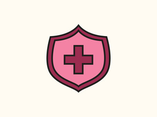 Flat style health protection icon with shield and medical cross