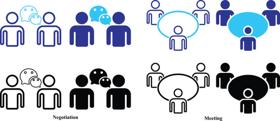 Teamwork and Team Meeting icon set. teamwork, group people, achievement, collaboration, cooperation, leadership, meeting, management, togetherness, organization. Negotiation Symbol set