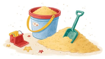 Playful Beach Sand Toys Illustration
