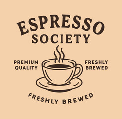 Retro espresso society vintage coffee cup illustration with hand drawn style slogan print for café poster, sticker or graphic tee – Vector
