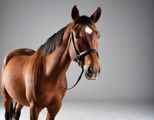 Obraz premium Black horse in motion with flowing mane and tail against a 