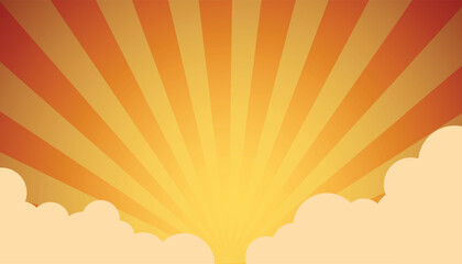 Orange sun light with clouds retro comic background 