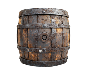 Rustic wooden barrel display vintage market product isolated on transparent background
