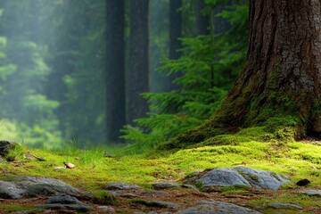 Lush forest floor, morning light