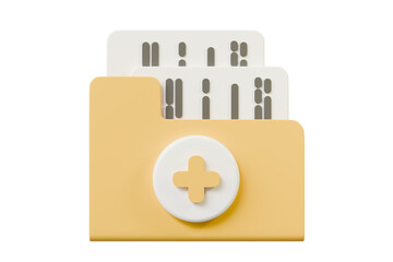 3d Folder new icon symbol. Minimal cartoon New Folder icon concept. Add new document to the folder concept. file add new folder data concept. office archive concept. business file new. 3d render.