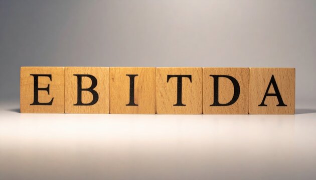 High-detail macro shot of ebitda wooden blocks on modern surface with soft lighting