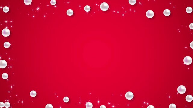 pearl border frame and shiny glitter stars animation, cosmetics and beauty sale shopping  red background social media motion design element