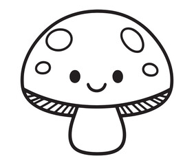Obraz premium Mushroom cartoon character line art. Cute kawaii mushroom. Happy mushroom character