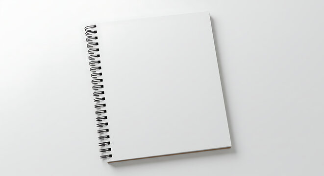 A clean, empty spiral notebook lies open on a bright white background, ready to be filled with notes, sketches, or your next big idea.