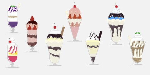 cute collection of ice cream. vector illustration. Strawberry Blueberry Chocolate menu