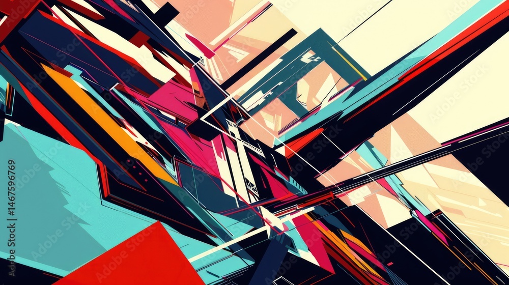 Poster colorful abstract geometric shapes and patterns. digital artwork of vibrant color of shape with over