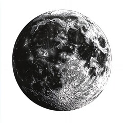 Naklejka premium Detailed Black and White Lunar Surface High Resolution Moon Image Sky Dark Space Night Photo Earth