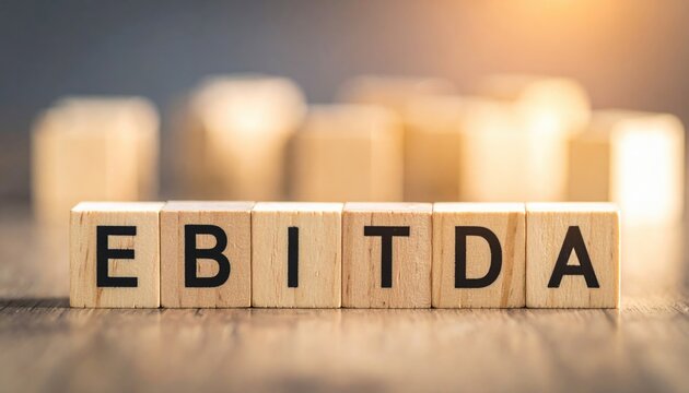 Closeup of ebitda wooden blocks in soft lighting business context financial focus professional environment