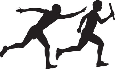 Dynamic Silhouette of Relay Race Runners Passing Baton - Athletic Sports Action