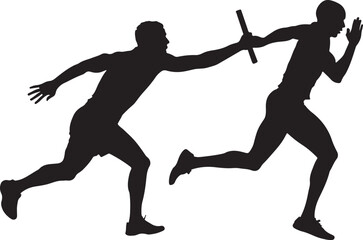 Dynamic Silhouette of Relay Race Runners Passing Baton - Athletic Sports Action