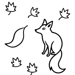 Fox with leaves outline silhouette vector illustration