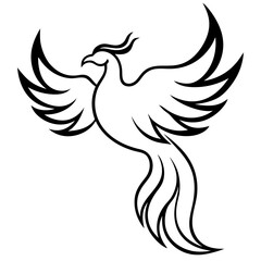 Flying phoenix bird outline silhouette vector illustration