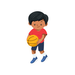 Cute Cartoon Boy Holding Basketball &ndash; Vector Illustration of Kid Playing Sports