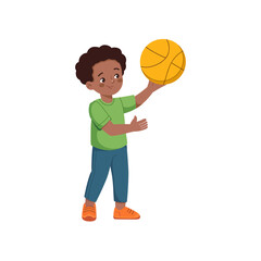 Cute Cartoon Boy Holding Basketball &ndash; Vector Illustration of Kid Playing Sports