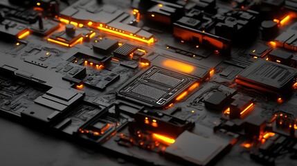 Fototapeta premium Futuristic circuit board, glowing components