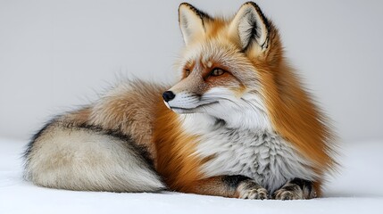 Obraz premium A peaceful graceful fox resting on a white background